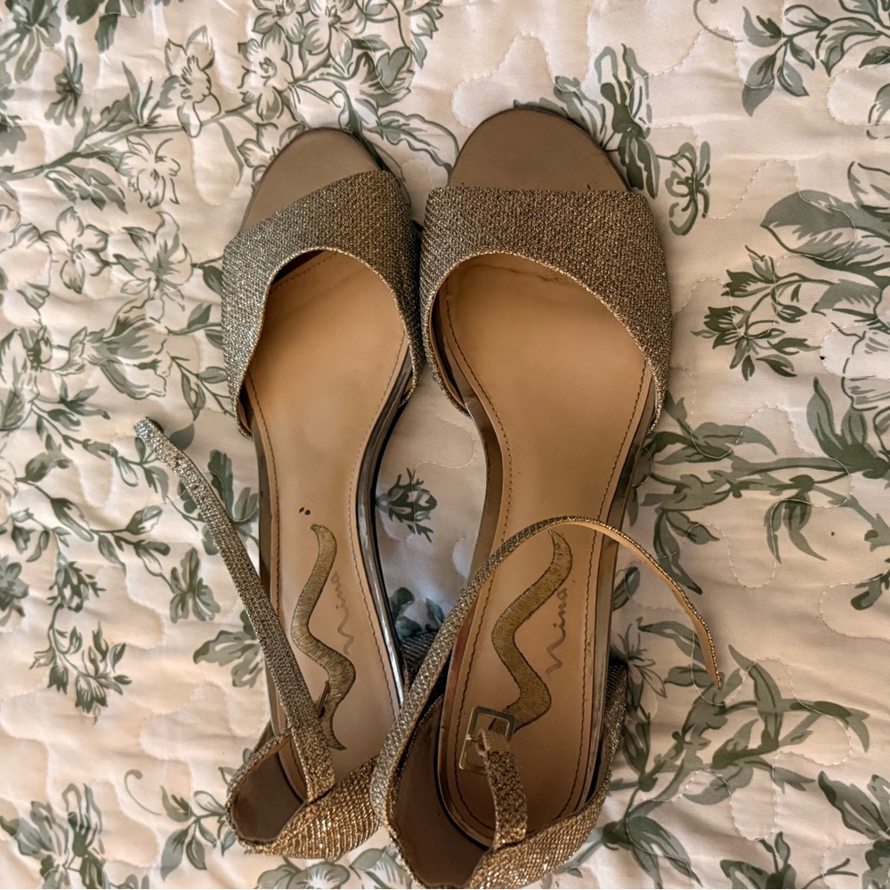 Women's Gold Slingback Open-Toe Heels
